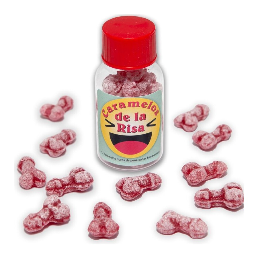 DIABLO PICANTE - 12 CARAMELLE RISATE A FORMA DI PENE FRAGOLA/CILIEGIA